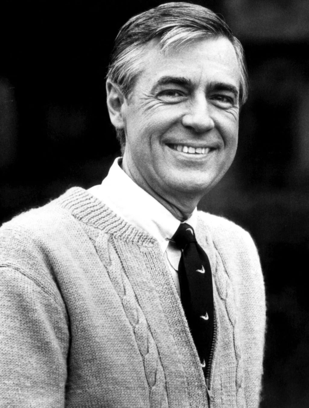 Fred Rogers in black and white 