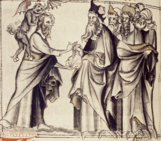 Drawing of Judas with a devil on his shoulder