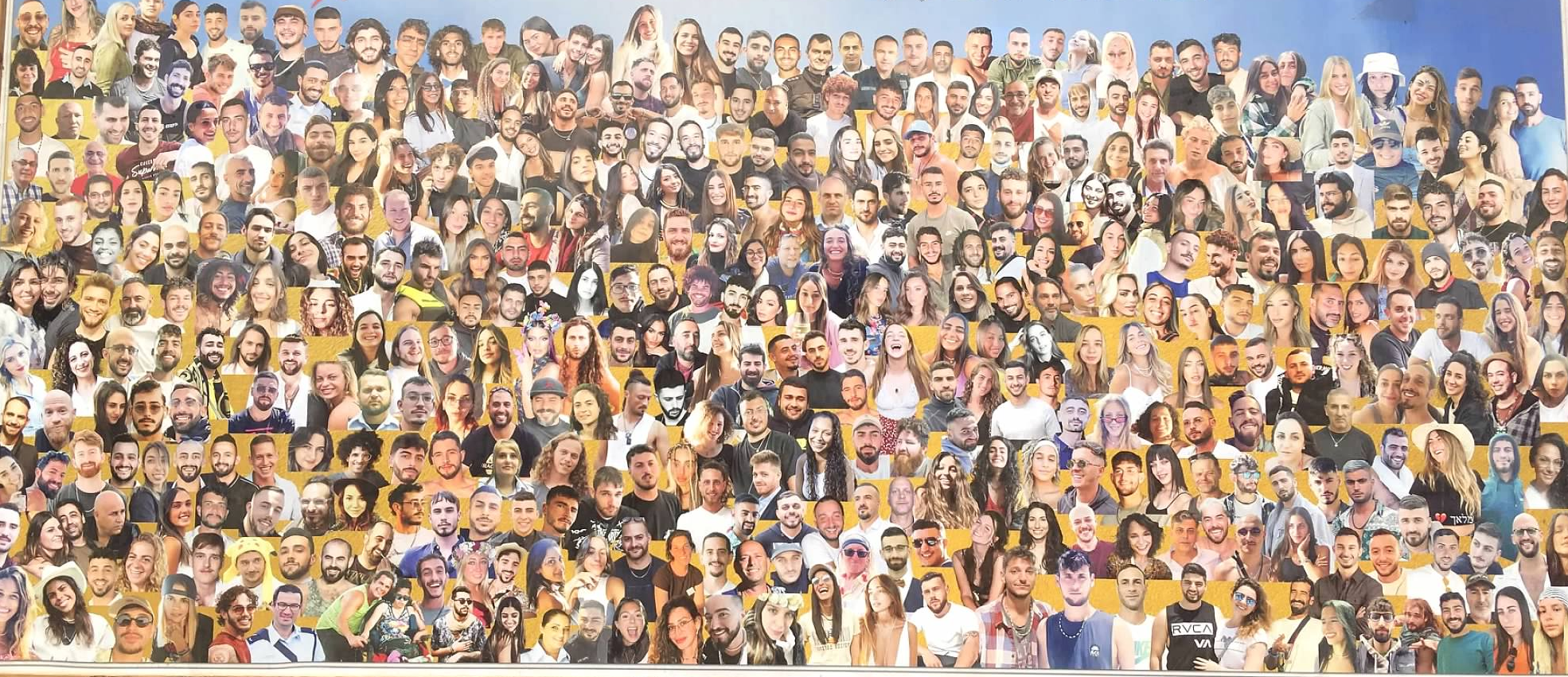 A collage of almost 350 faces, mostly white