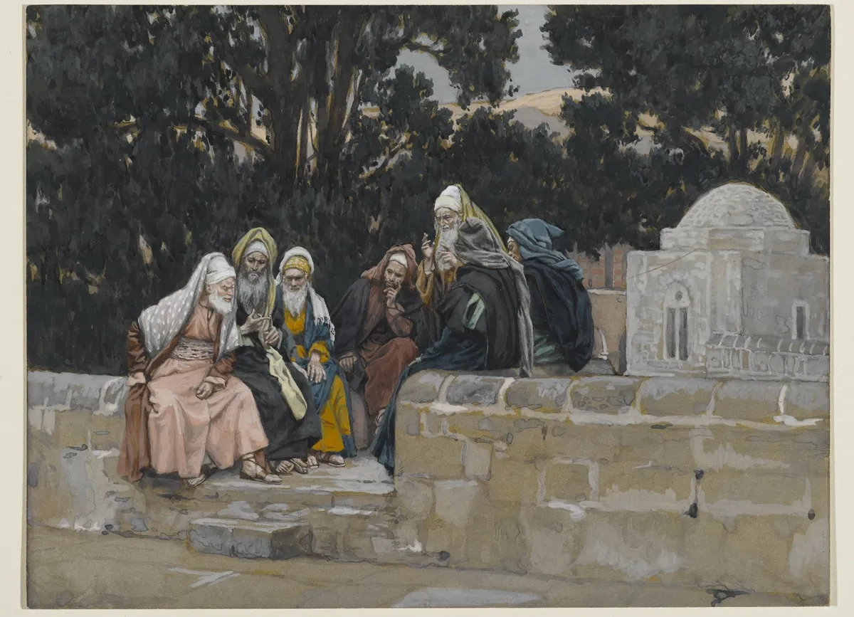 Lotta dudes with turbans and tallitot hunched over, looking conspiratorial